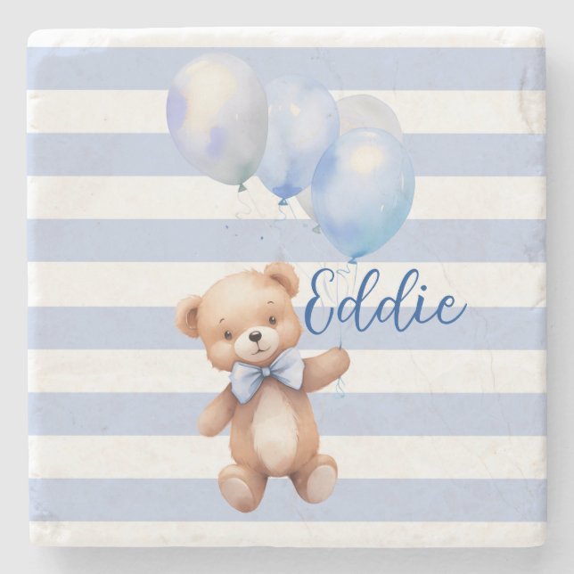 Cute Little Bear in Blue Stone Coaster (Front)