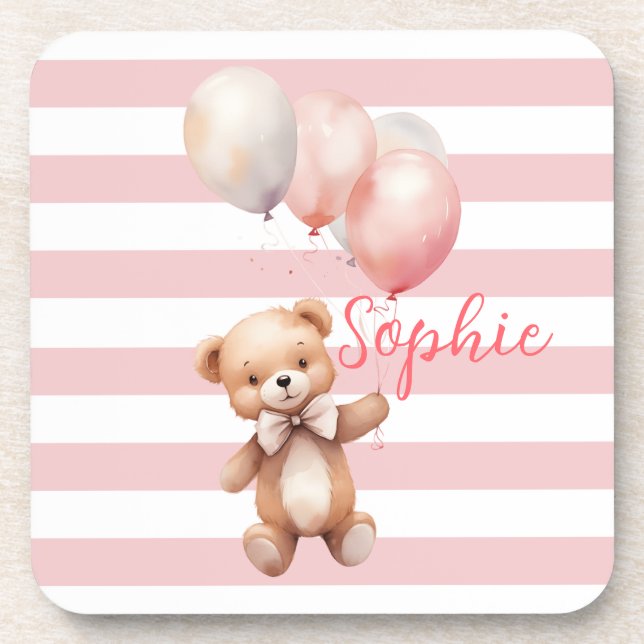 Cute Little Bear in Pink Coaster (Front)