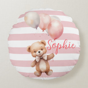 Cute Little Bear in Pink Round Cushion