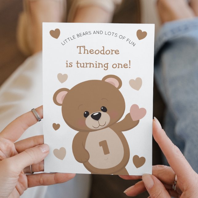 Cute Little Bear Turning One First Birthday Invitation (Creator Uploaded)