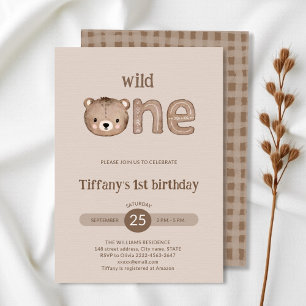 Cute Little Bear wild one 1st Birthday Invitation
