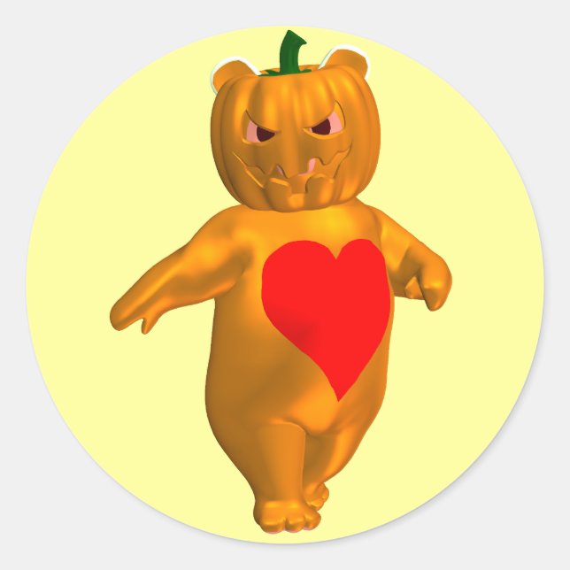 Cute Little Bear With Pumpkin Head Classic Round Sticker (Front)