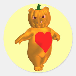 Cute Little Bear With Pumpkin Head Classic Round Sticker