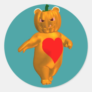 Cute Little Bear With Pumpkin Head Classic Round Sticker