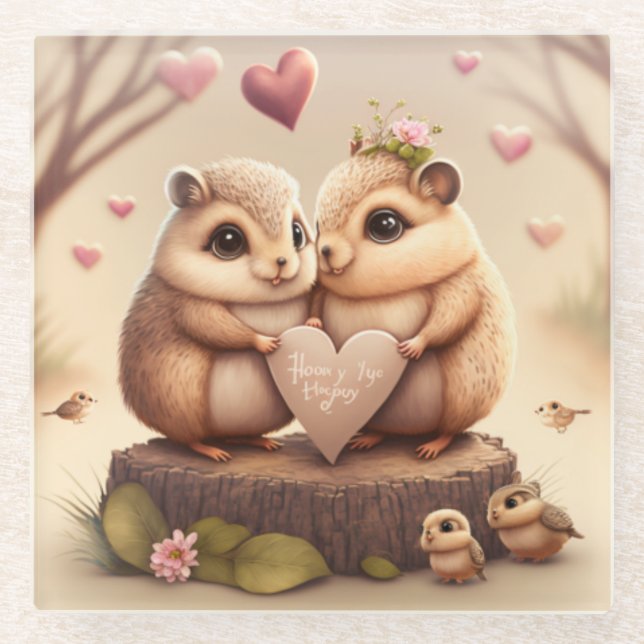 Cute little bears cartoon  glass coaster (Front)