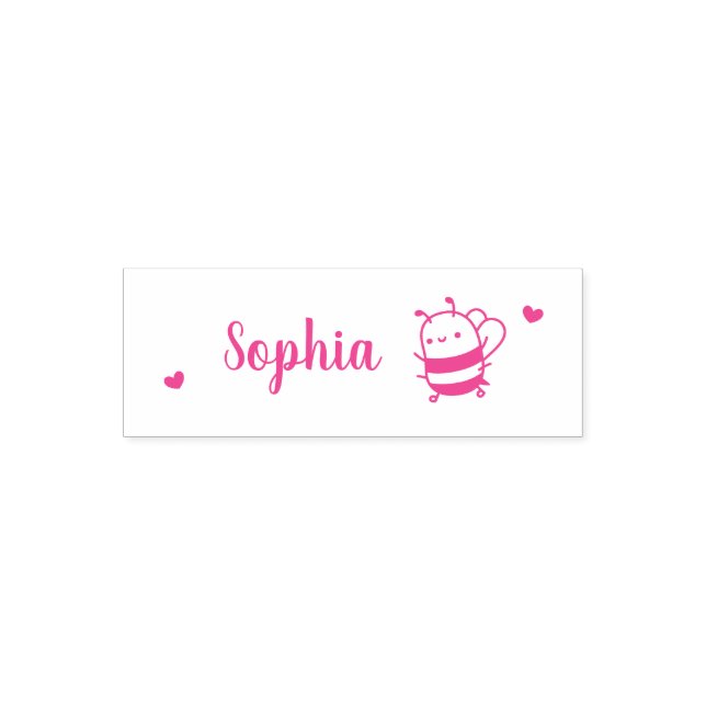 Cute Little Bee and Hearts, Handwritten Font Name Self-inking Stamp (Design)