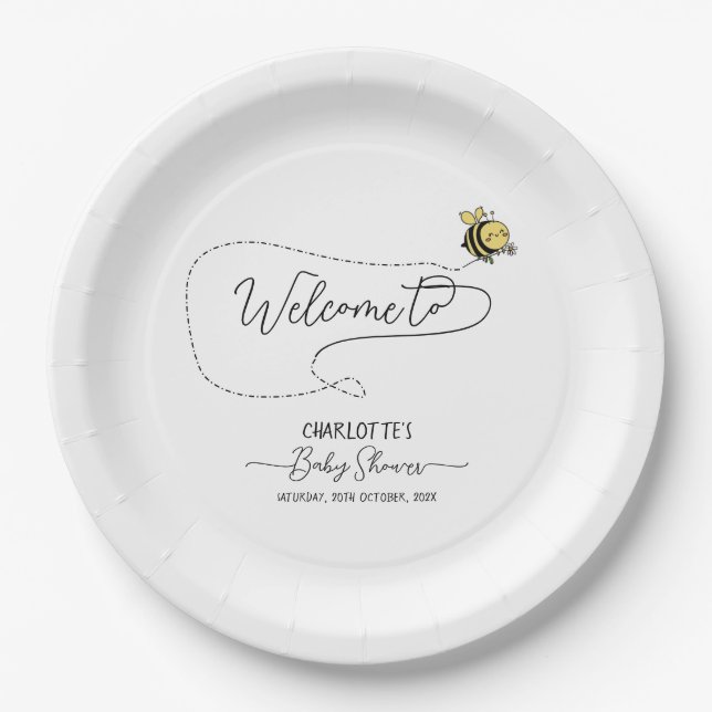 Cute Little Bee Baby Shower Paper Plate (Front)