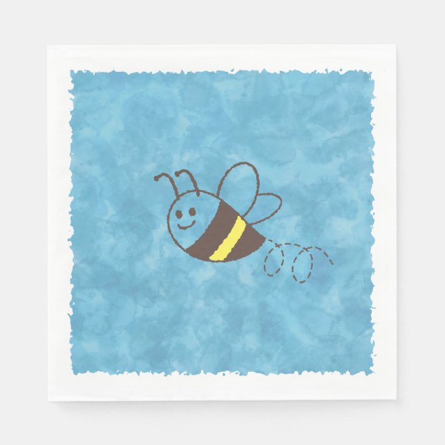 Cute Little Bee Flying Blue Watercolor Baby Shower Napkin (Front)