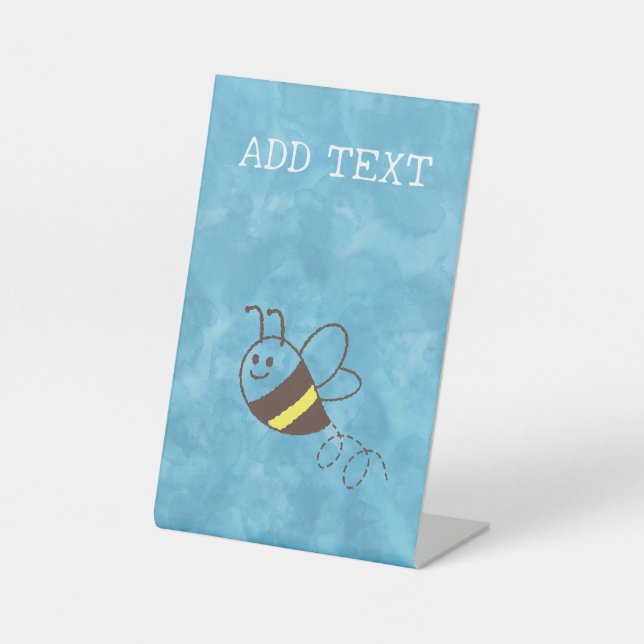 Cute Little Bee Flying Watercolor Baby Shower Pedestal Sign (Front)