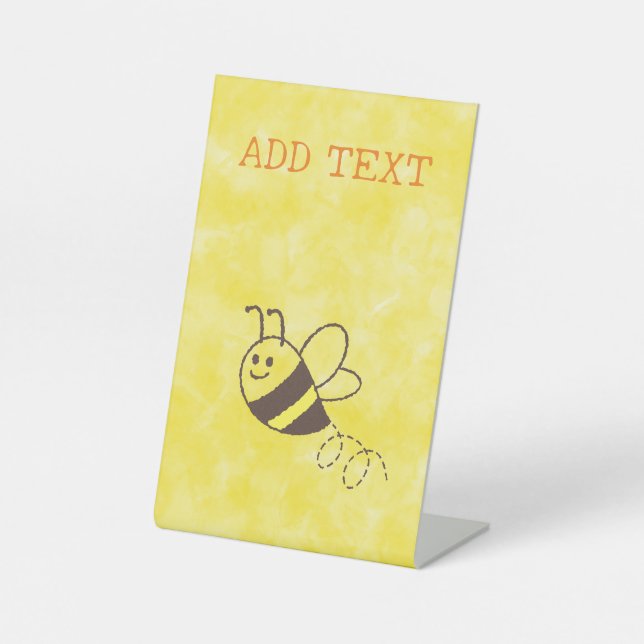 Cute Little Bee Flying Watercolor Baby Shower Pedestal Sign (Front)