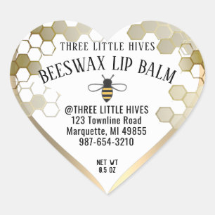Cute Little Bee HONEYCOMB Lip Balm Gold Border Heart Sticker