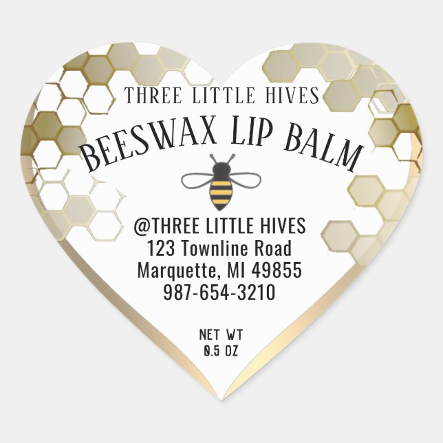 Cute Little Bee HONEYCOMB Lip Balm Gold Border Heart Sticker (Front)