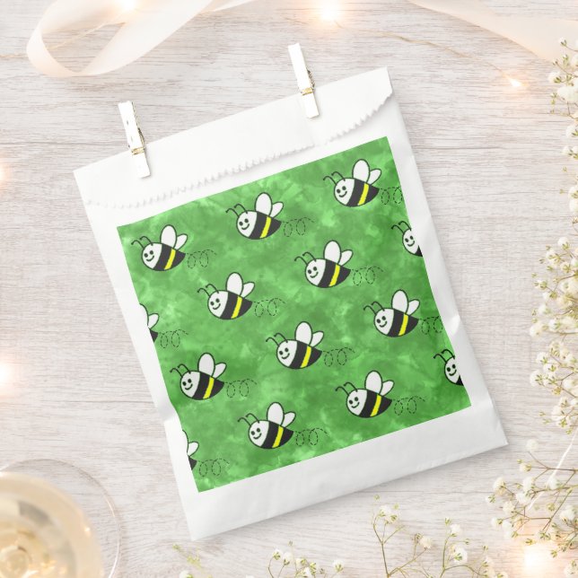 Cute Little Bee Pattern Watercolor Baby Shower Favour Bags (Clipped)