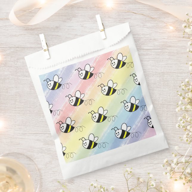 Cute Little Bee Pattern Watercolor Baby Shower Favour Bags (Clipped)