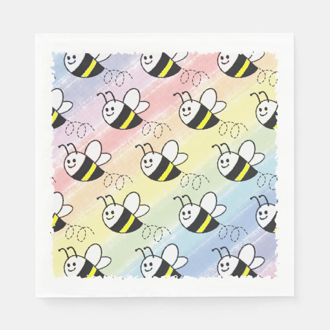 Cute Little Bee Pattern Watercolor Baby Shower Napkin (Front)