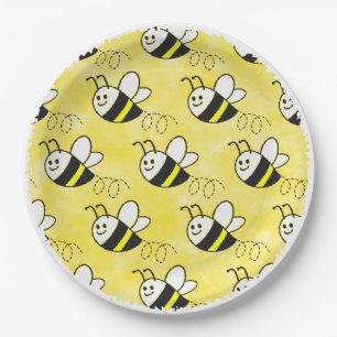 Cute Little Bee Pattern Watercolor Baby Shower Paper Plate