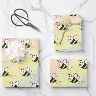 Cute Little Bee Pattern Watercolor Baby Shower Wrapping Paper Sheet