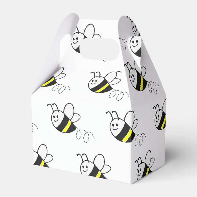 Cute Little Bee Pattern White Baby Shower Favour Box (Front Side)