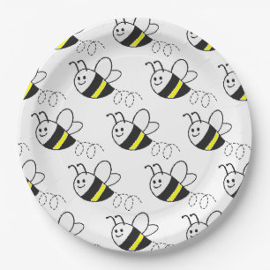 Cute Little Bee Pattern White Baby Shower Paper Plate