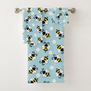 Cute little bees and daisy flowers pattern bath towel set