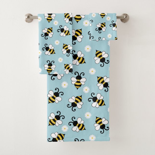 Cute little bees and daisy flowers pattern  bath towel set (Insitu)