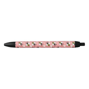Cute little bees and daisy flowers pattern black ink pen
