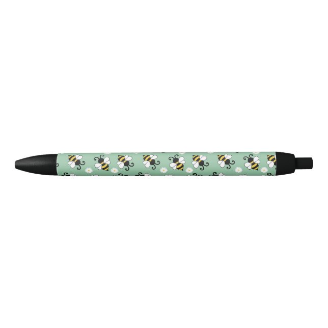 Cute little bees and daisy flowers pattern black ink pen (Front)