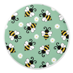 Cute little bees and daisy flowers pattern ceramic knob