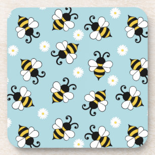 Cute little bees and daisy flowers pattern coaster