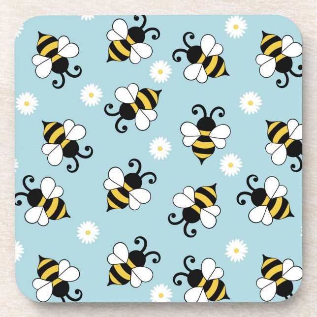 Cute little bees and daisy flowers pattern  coaster (Front)