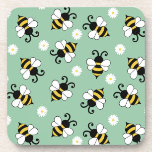 Cute little bees and daisy flowers pattern coaster