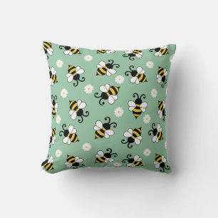 Cute little bees and daisy flowers pattern cushion