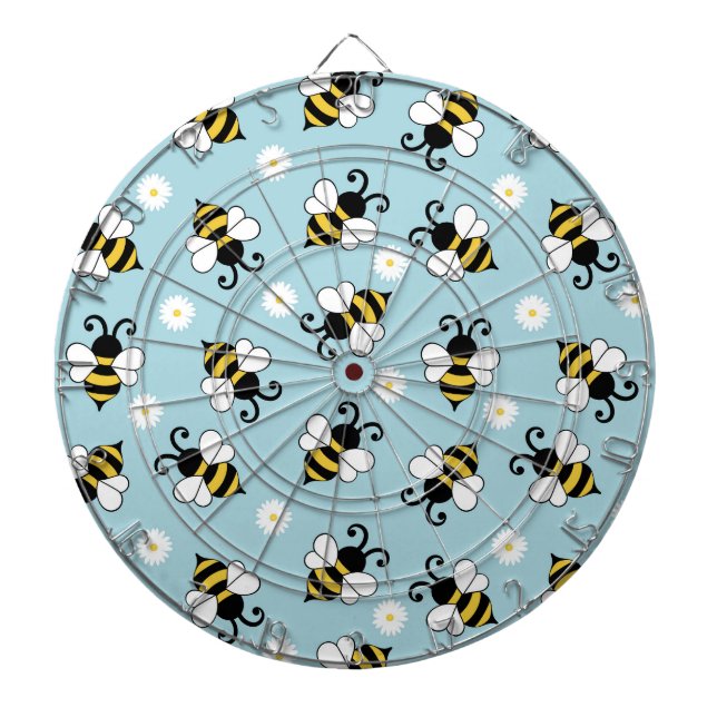 Cute little bees and daisy flowers pattern dartboard (Front)
