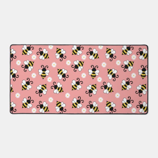 Cute little bees and daisy flowers pattern  desk mat (Front)