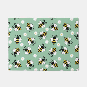 Cute little bees and daisy flowers pattern doormat