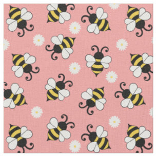 Cute little bees and daisy flowers pattern fabric