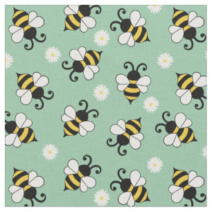 Cute little bees and daisy flowers pattern fabric