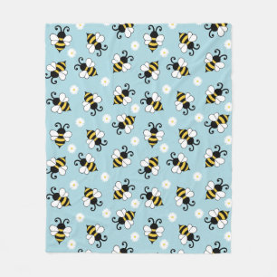 Cute little bees and daisy flowers pattern fleece blanket