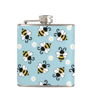 Cute little bees and daisy flowers pattern  hip flask