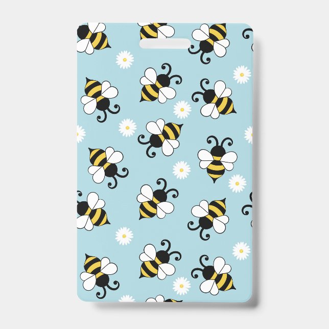 Cute little bees and daisy flowers pattern  ID badge (Front)
