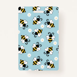 Cute little bees and daisy flowers pattern ID badge