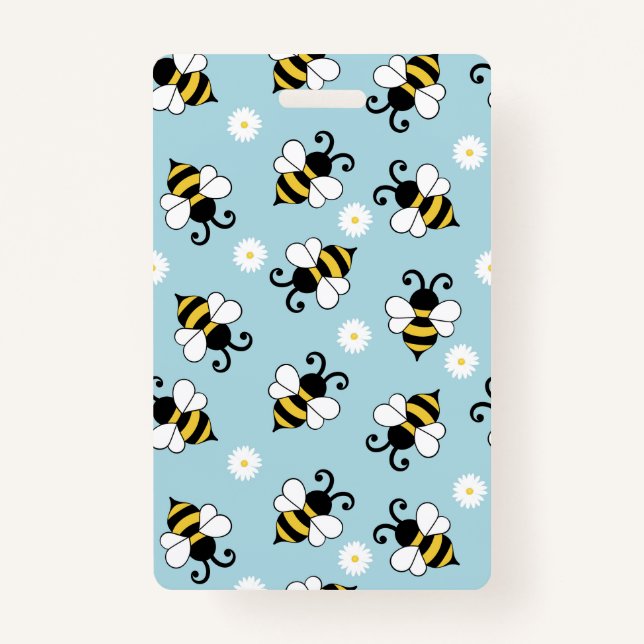 Cute little bees and daisy flowers pattern  ID badge (Front)