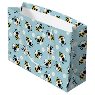 Cute little bees and daisy flowers pattern large gift bag