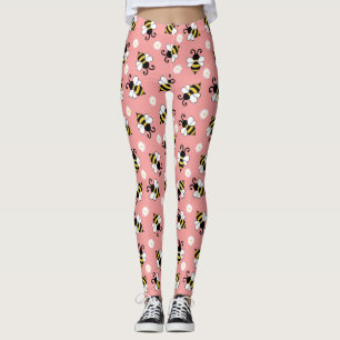 Cute little bees and daisy flowers pattern  leggings
