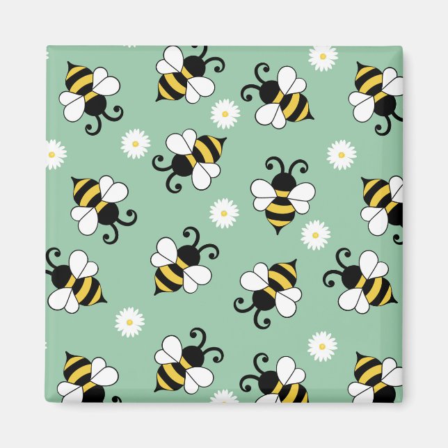 Cute little bees and daisy flowers pattern magnet (Front)