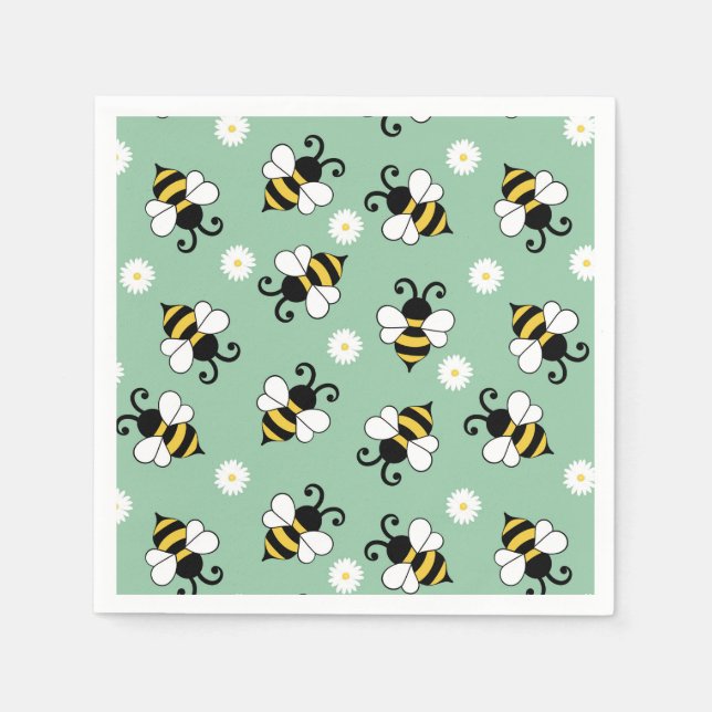 Cute little bees and daisy flowers pattern napkin (Front)