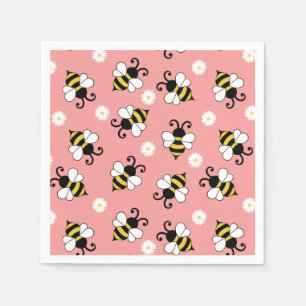Cute little bees and daisy flowers pattern napkin