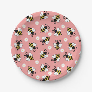 Cute little bees and daisy flowers pattern paper plate
