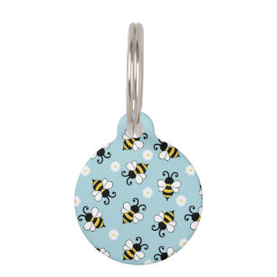 Cute little bees and daisy flowers pattern pet tag