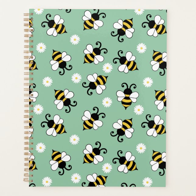 Cute little bees and daisy flowers pattern planner (Front)